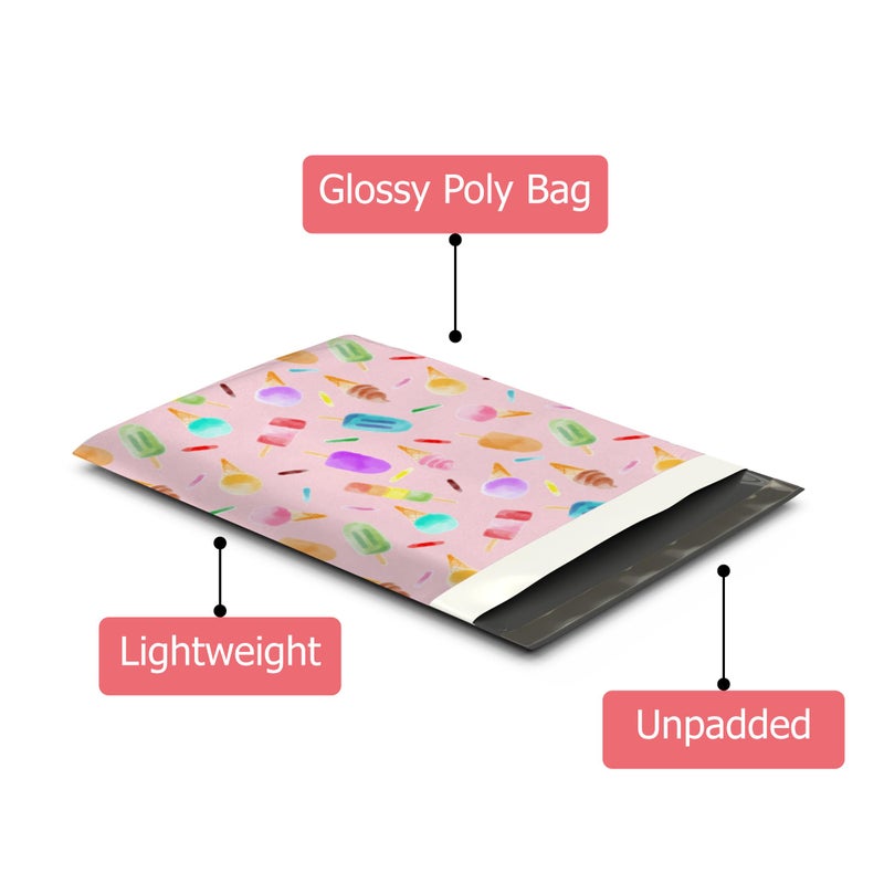 Pro Supply Global 10x13 (100) Ice Cream Treats Summer Designer Poly Mailers Waterproof Self Sealing Tear Resistant Polymailers Shipping Envelopes Premium Printed Bags For Small Businesses - Image 3